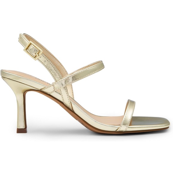 Womens Gold Slingback Heels Square Open Toe - Picture 2 of 5